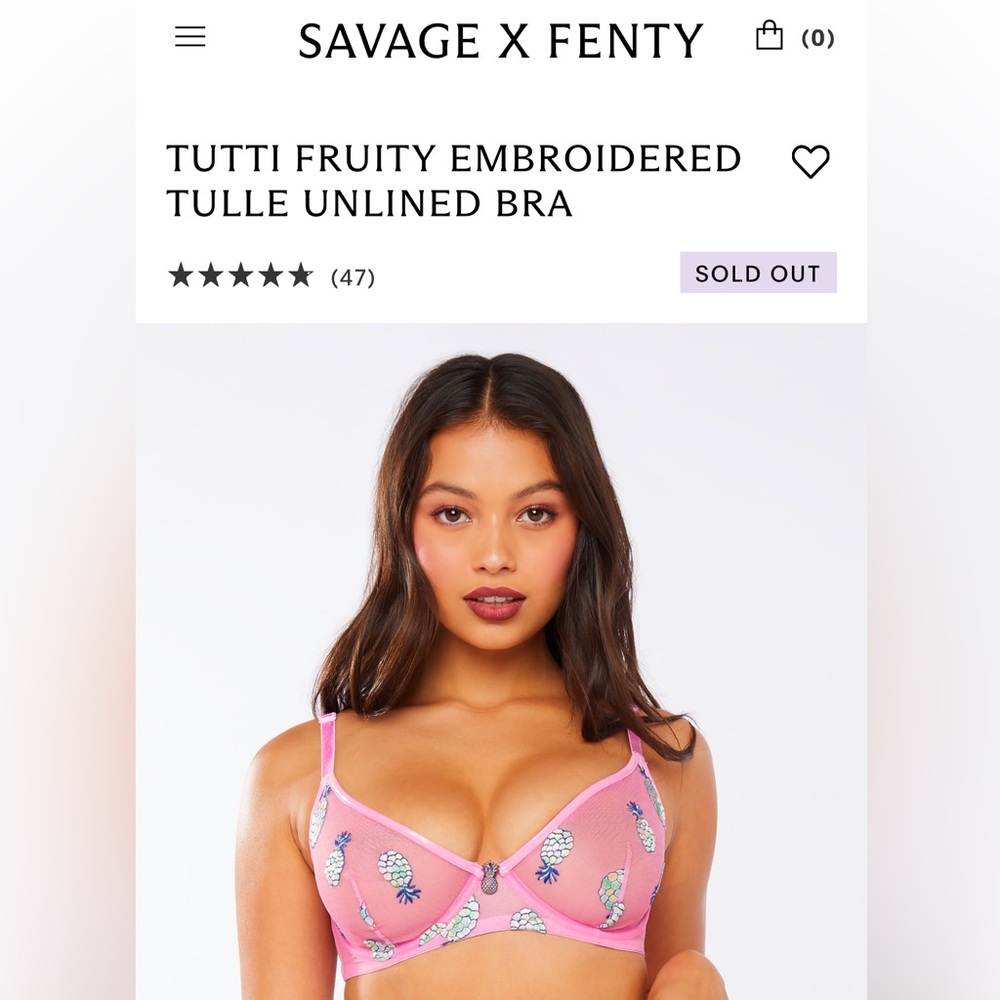 NWT Savage X Fenty Tutti Fruity Embroidered Tulle Pineapple Bra